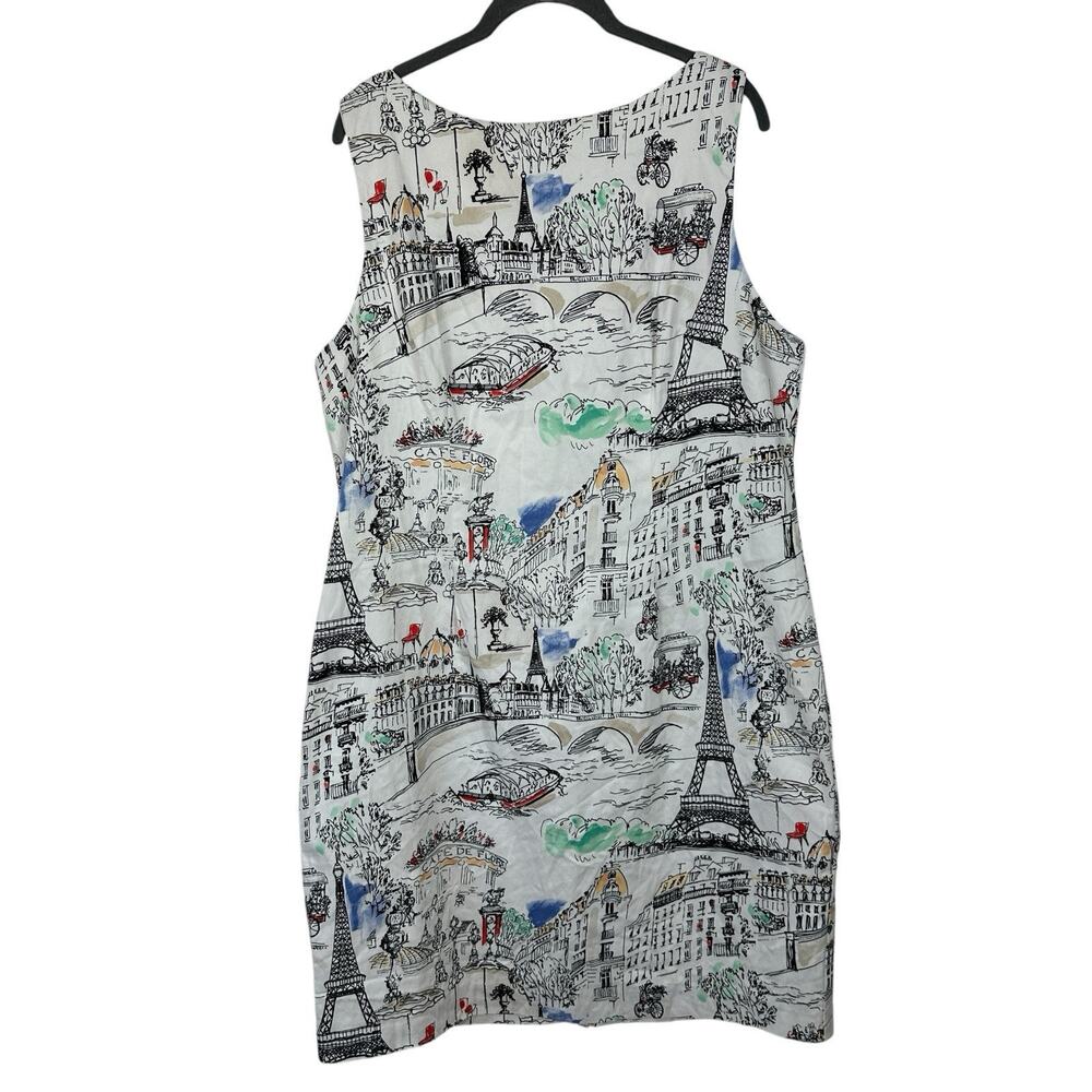NorthStyle Dress Women Size 16 White Sleeveless Paris Cityscape Lined Artsy Fun